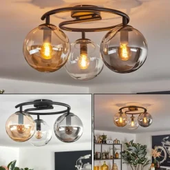 hofstein Gastor Plafonnier, Boule lumineuse 37 cm Ambre, Clair, Fumé, 3 lumières
