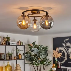 hofstein Gastor Plafonnier, Boule lumineuse 37 cm Ambre, Clair, Fumé, 3 lumières