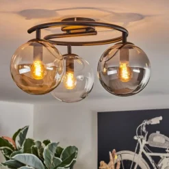 hofstein Gastor Plafonnier, Boule lumineuse 37 cm Ambre, Clair, Fumé, 3 lumières