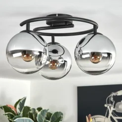 hofstein Gastor Plafonnier, Boule lumineuse 37 cm Chrome, Clair, Fumé, 3 lumières