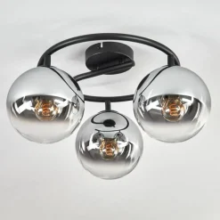 hofstein Gastor Plafonnier, Boule lumineuse 37 cm Chrome, Clair, Fumé, 3 lumières