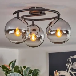 hofstein Gastor Plafonnier, Boule lumineuse 37 cm Chrome, Clair, Fumé, 3 lumières