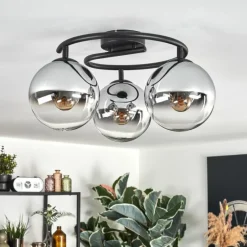 hofstein Gastor Plafonnier, Boule lumineuse 37 cm Chrome, Clair, Fumé, 3 lumières