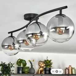 hofstein Gastor Plafonnier, Boule lumineuse Clair, Fumé, 4 lumières