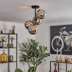 Suspension Verre Fumé-hofstein Gastor Plafonnier, Boule lumineuse Chrome, Fumé, 4 lumières