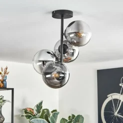 hofstein Gastor Plafonnier, Boule lumineuse Chrome, Clair, Fumé, 4 lumières