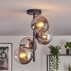 hofstein Gastor Plafonnier, Boule lumineuse Chrome, Clair, Fumé, 4 lumières