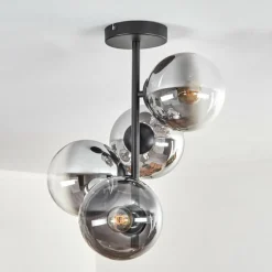 hofstein Gastor Plafonnier, Boule lumineuse Chrome, Clair, Fumé, 4 lumières