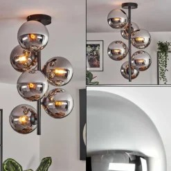 hofstein Gastor Plafonnier, Boule lumineuse Chrome, Fumé, 6 lumières