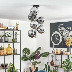 hofstein Gastor Plafonnier, Boule lumineuse Chrome, Fumé, 6 lumières