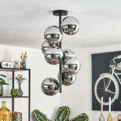 hofstein Gastor Plafonnier, Boule lumineuse Chrome, Fumé, 8 lumières
