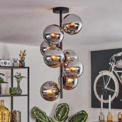 hofstein Gastor Plafonnier, Boule lumineuse Chrome, Fumé, 8 lumières