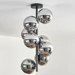 hofstein Gastor Plafonnier, Boule lumineuse Chrome, Fumé, 8 lumières