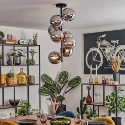 hofstein Gastor Plafonnier, Boule lumineuse Chrome, Fumé, 8 lumières