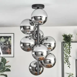 hofstein Gastor Plafonnier, Boule lumineuse Chrome, Fumé, 8 lumières