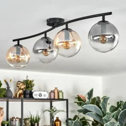 hofstein Gastor Plafonnier, Boule lumineuse Ambre, Clair, Fumé, 4 lumières