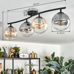 hofstein Gastor Plafonnier, Boule lumineuse Ambre, Clair, Fumé, 4 lumières