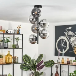 hofstein Gastor Plafonnier, Boule lumineuse Chrome, Fumé, 6 lumières