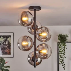 hofstein Gastor Plafonnier, Boule lumineuse Chrome, Fumé, 6 lumières