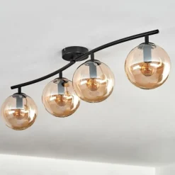 hofstein Gastor Plafonnier, Boule lumineuse Ambre, 4 lumières
