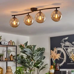 hofstein Gastor Plafonnier, Boule lumineuse Ambre, 4 lumières