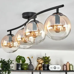 hofstein Gastor Plafonnier, Boule lumineuse Ambre, Clair, 4 lumières