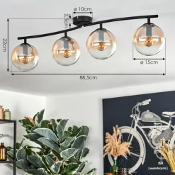 hofstein Gastor Plafonnier, Boule lumineuse Ambre, Clair, 4 lumières