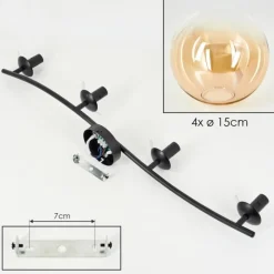 hofstein Gastor Plafonnier, Boule lumineuse Ambre, Clair, 4 lumières