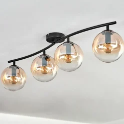 hofstein Gastor Plafonnier, Boule lumineuse Ambre, Clair, 4 lumières