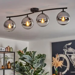 hofstein Gastor Plafonnier, Boule lumineuse Chrome, Clair, Fumé, 4 lumières