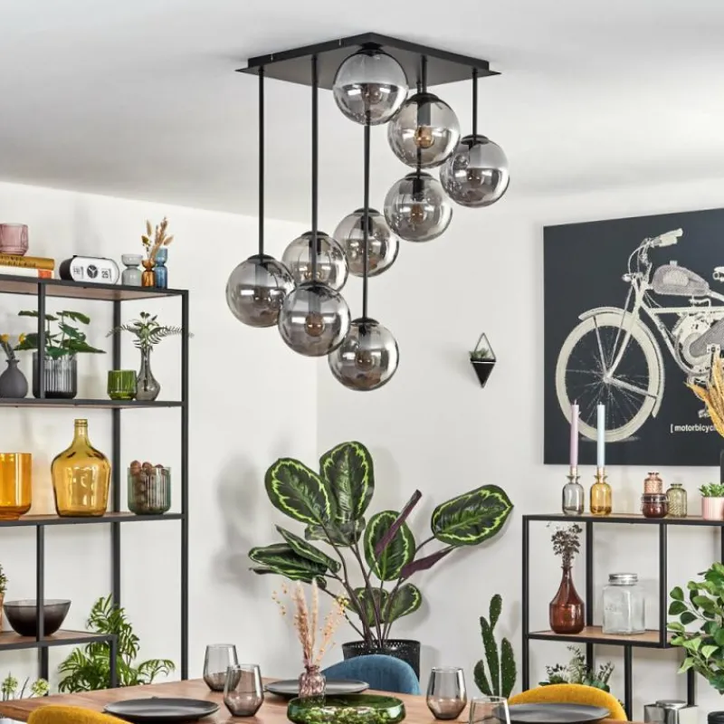 Suspension Verre Fumé-hofstein Gastor Plafonnier, Boule lumineuse Fumé, 9 lumières