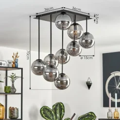 Suspension Verre Fumé-hofstein Gastor Plafonnier, Boule lumineuse Fumé, 9 lumières