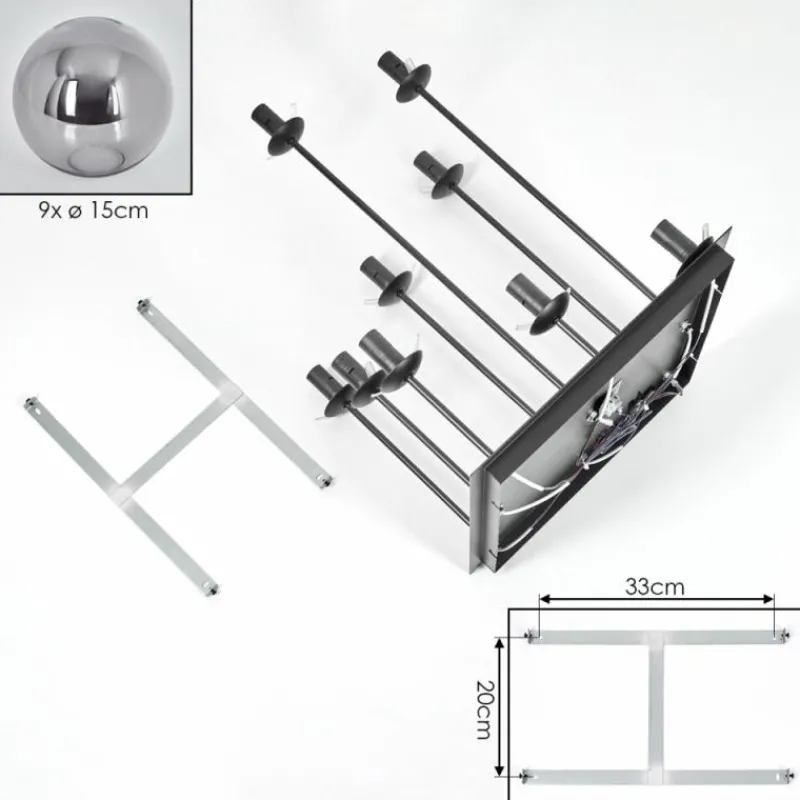 Suspension Verre Fumé-hofstein Gastor Plafonnier, Boule lumineuse Fumé, 9 lumières