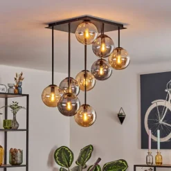 hofstein Gastor Plafonnier, Boule lumineuse Ambre, Fumé, 9 lumières