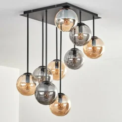 hofstein Gastor Plafonnier, Boule lumineuse Ambre, Fumé, 9 lumières