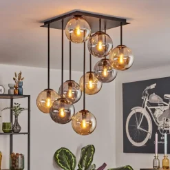hofstein Gastor Plafonnier, Boule lumineuse Ambre, Fumé, 9 lumières