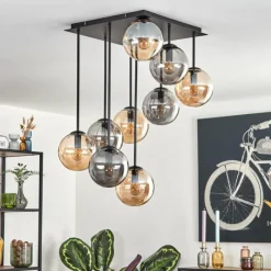 hofstein Gastor Plafonnier, Boule lumineuse Ambre, Fumé, 9 lumières