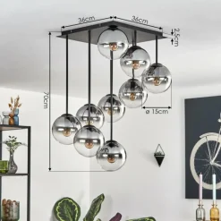 hofstein Gastor Plafonnier, Boule lumineuse Clair, Fumé, 9 lumières