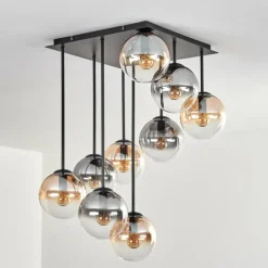 hofstein Gastor Plafonnier, Boule lumineuse Ambre, Clair, Fumé, 9 lumières