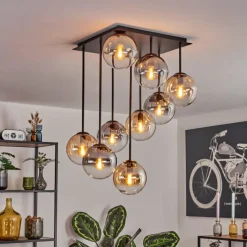 hofstein Gastor Plafonnier, Boule lumineuse Ambre, Clair, Fumé, 9 lumières