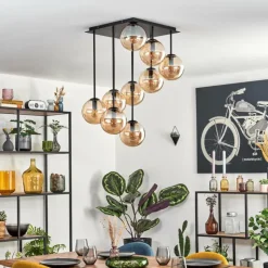 hofstein Gastor Plafonnier, Boule lumineuse Ambre, 9 lumières