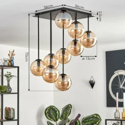 hofstein Gastor Plafonnier, Boule lumineuse Ambre, 9 lumières