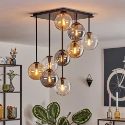 hofstein Gastor Plafonnier, Boule lumineuse Ambre, Clair, Fumé, 9 lumières