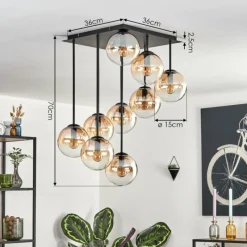 hofstein Gastor Plafonnier, Boule lumineuse Ambre, Clair, 9 lumières