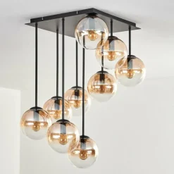hofstein Gastor Plafonnier, Boule lumineuse Ambre, Clair, 9 lumières