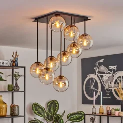 hofstein Gastor Plafonnier, Boule lumineuse Ambre, Clair, 9 lumières