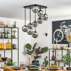 hofstein Gastor Plafonnier, Boule lumineuse Chrome, Fumé, 9 lumières