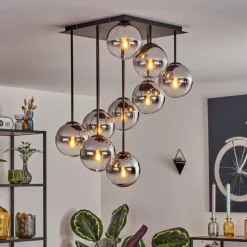 hofstein Gastor Plafonnier, Boule lumineuse Chrome, Clair, Fumé, 9 lumières