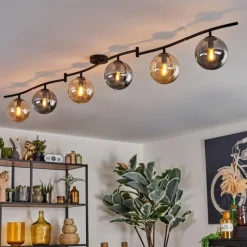 hofstein Gastor Plafonnier, Boule lumineuse Ambre, Fumé, 6 lumières