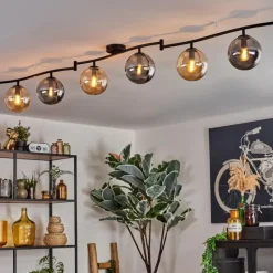 hofstein Gastor Plafonnier, Boule lumineuse Ambre, Fumé, 6 lumières